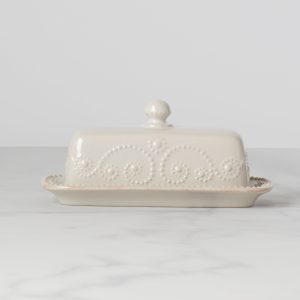 French Perle White Covered Butter Dish