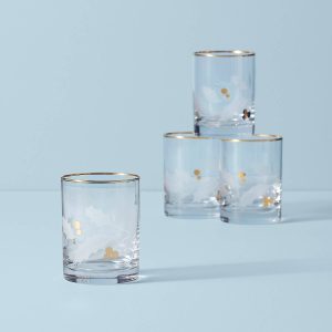 Holiday Gold Double Old Fashion Glasses. Set of 4