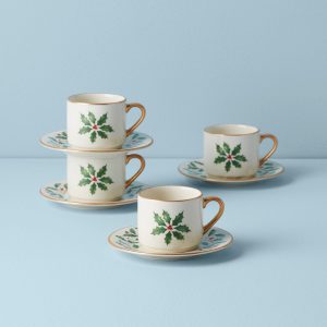 Holiday Espresso Cup & Saucer. Set of 4