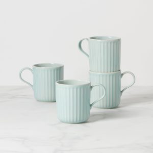 French Perle Scallop Ice Blue Mugs. Set of 4