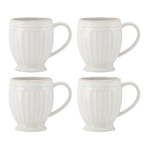 French Perle Groove White Mugs. Set of 4