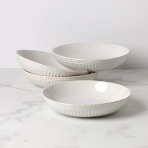 French Perle Groove White Dinner Bowls. Set of 4