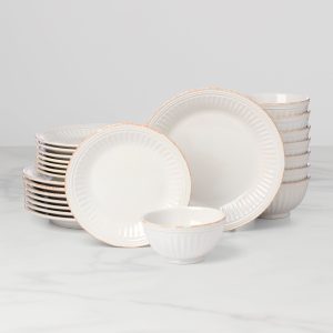French Perle Groove White 24-Piece Dinnerware Set