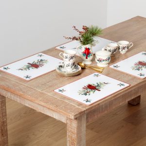 Winter Greetings Cardinal Cork Placemats. Set of 4