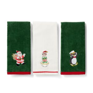 Holiday Elf. Santa & Penguin Kitchen Towels. Set of 3