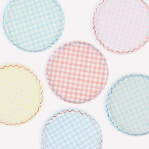 Gingham Reusable Small Plates. Set of 6