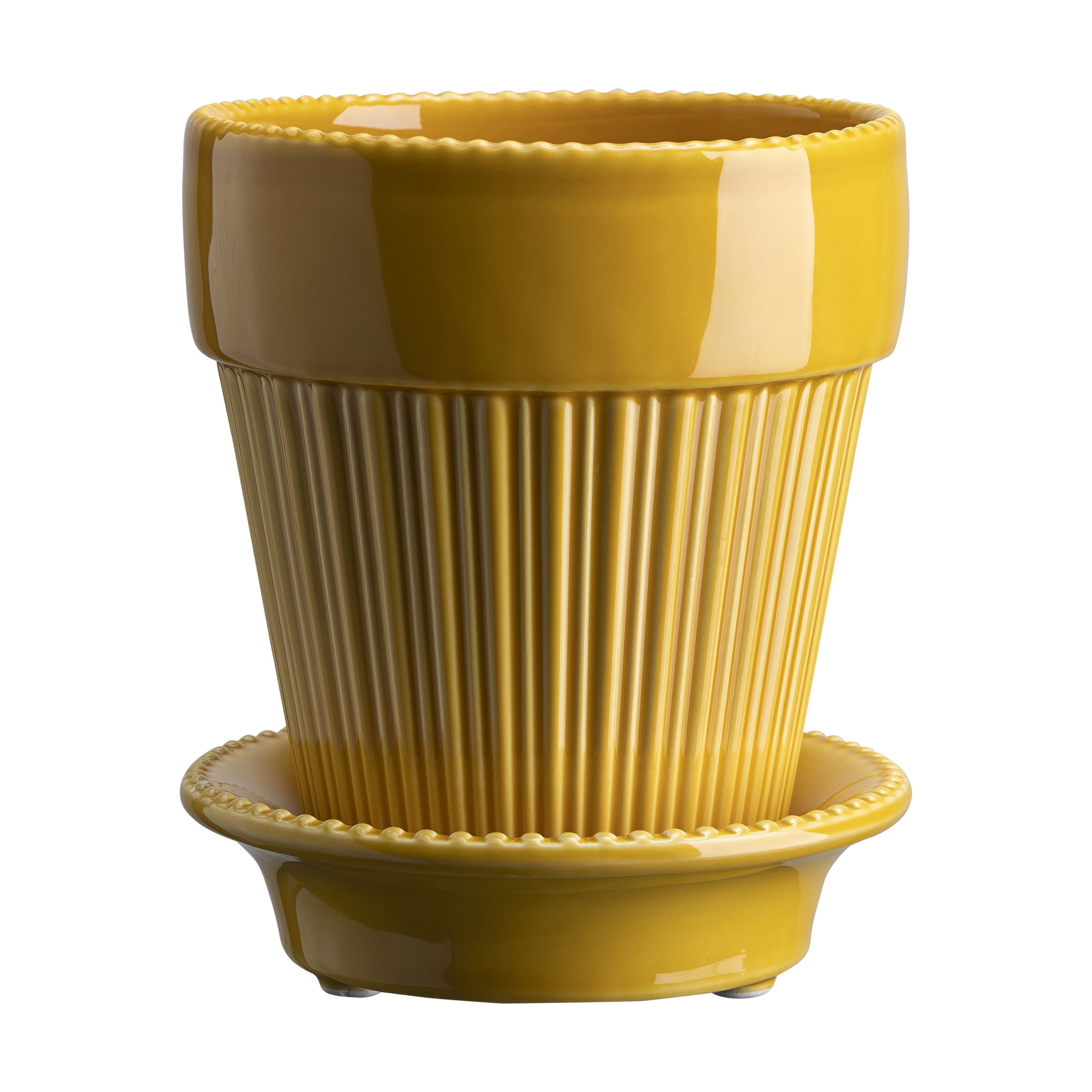 Simona Glazed Amber Yellow 12cm Pot with Saucer