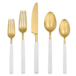 Marion Gold with White Enamel Handle 5-Piece Place Setting